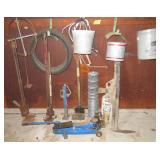Wall Lot: Farm Jacks, Galv. Pail, Minnow Bucket