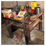 Wooden Work Bench and Contents
