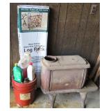 Cast Iron Stove and Log Rack