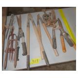 Table Lot of Garden Tools and Traps