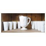 Milk Glass Pitcher and Eight Glasses
