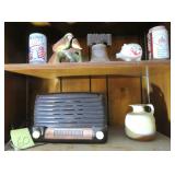 Vintage GE Radio (untested), Frankoma Jug, Beer