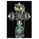Stained and Leaded Glass Cross with Chain