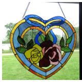 Stained and Leaded Glass Heart Shaped Flowers
