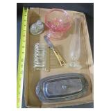 Box Lot: Bud Vase, Letter Holder, S&P, Pink