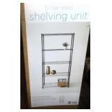 five tier steel shelving unit, 36"x14"x72"