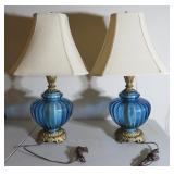 Pair of Fancy Blue Glass Table Lamps