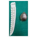 Vintage Walnut Sewing Kit and Plastic Elephant