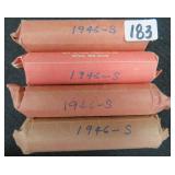Four (4) Rolls of 1946-S Lincoln Wheat Cents