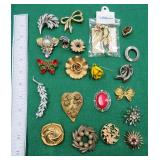 Vintage Costume Jewelry incl. Pins and Scarf Ring