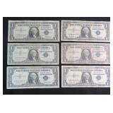 SIX (6) One Dollar Silver Certificates