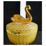 NO SHIP: Swan Amber Powder Dish, OLD