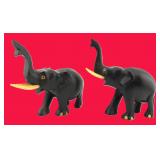 $12 SHIP: Pair of Carved Wooden Elephants, OLD