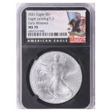 2021 $1 Silver Eagle Type 2 ER NGC MS-70