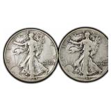 TWO (2) Walking Liberty Half Dollar Silver Coins