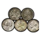 Five (5) 35% Silver Jefferson Nickel U.S. Coin
