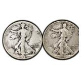 TWO (2) Walking Liberty Half Dollar Silver Coins