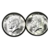 TWO (2) 90% Silver Kennedy Half Dollars US Coin