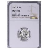$8000 NGC Guide: 1945-S Mercury Dime NGC MS-68 FB