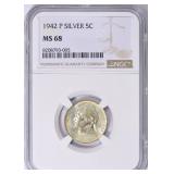 1942-P Jefferson Nickel Type 2 NGC MS-68 (Toned)