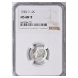 POP 12/5! 1953-D Roosevelt Dime NGC MS-68 FT