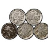 Five (5) Buffalo Nickel 5 Cent United States Coins