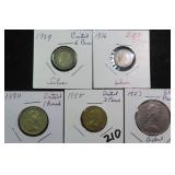 Five (5) British Coins 1929-1984 Range (2 Silver)