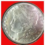 1890 Carson City Silver Morgan Dollar. looks AU
