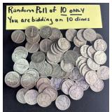 TEN (10) Silver Mercury Dimes Randomly Pulled