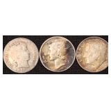$16.59 Melt: 3 Dimes, Barber, Mercury, Roosevelt