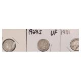 Three Silver Mercury Dimes, $16.59 Melt Value