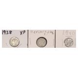 Three Silver Mercury Dimes, $16.59 Melt Value