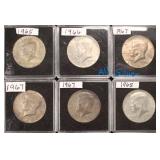 Six (6) Silver Kennedy Half Dollars, $67.80 Melt