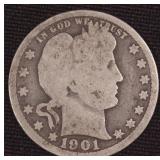 1901 Silver Barber Quarter