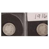 TWO (2) 1916 Silver Barber Dimes. $11.03 Melt