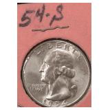 Silver 1954-S Washington Quarter $13.82 Melt Value