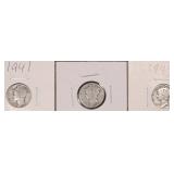 Three Silver Mercury Dimes, $16.59 Melt Value