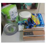 Teak foil and plastic wrap holder and paper plates