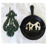 Mini Cast Iron Cow Skillet and Green Cast Iron