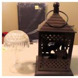 Candle Holders (one glass and one metal)