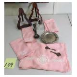 Recipe Holders, Silver Plate and Linens