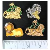 Four (4) Lion/Lamb Brooches