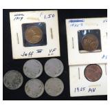 Five (5) Buffalo Nickels and Three (3) Lincoln One