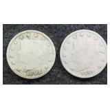 TWO (2) Liberty Head "V" Nickels