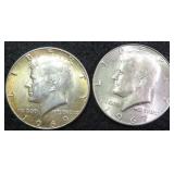 TWO (2) 40% Silver Kennedy Half Dollars, $21.64