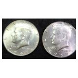TWO (2) 40% Silver Kennedy Half Dollars, $21.64