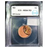 OFF CENTER Mint Error Lincoln Cent ICG MS64RD