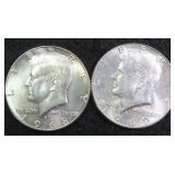 TWO (2) 40% Silver Kennedy Half Dollars, $21.64