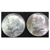 TWO (2) 40% Silver Kennedy Half Dollars, $21.64