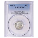SILVER 1947-D Roosevelt Dime PCGS MS-65 (Toned)